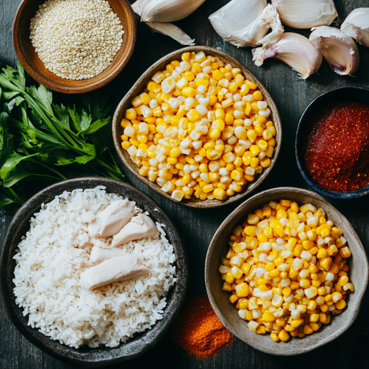 Ingredients for Street Corn Chicken Rice Bowl