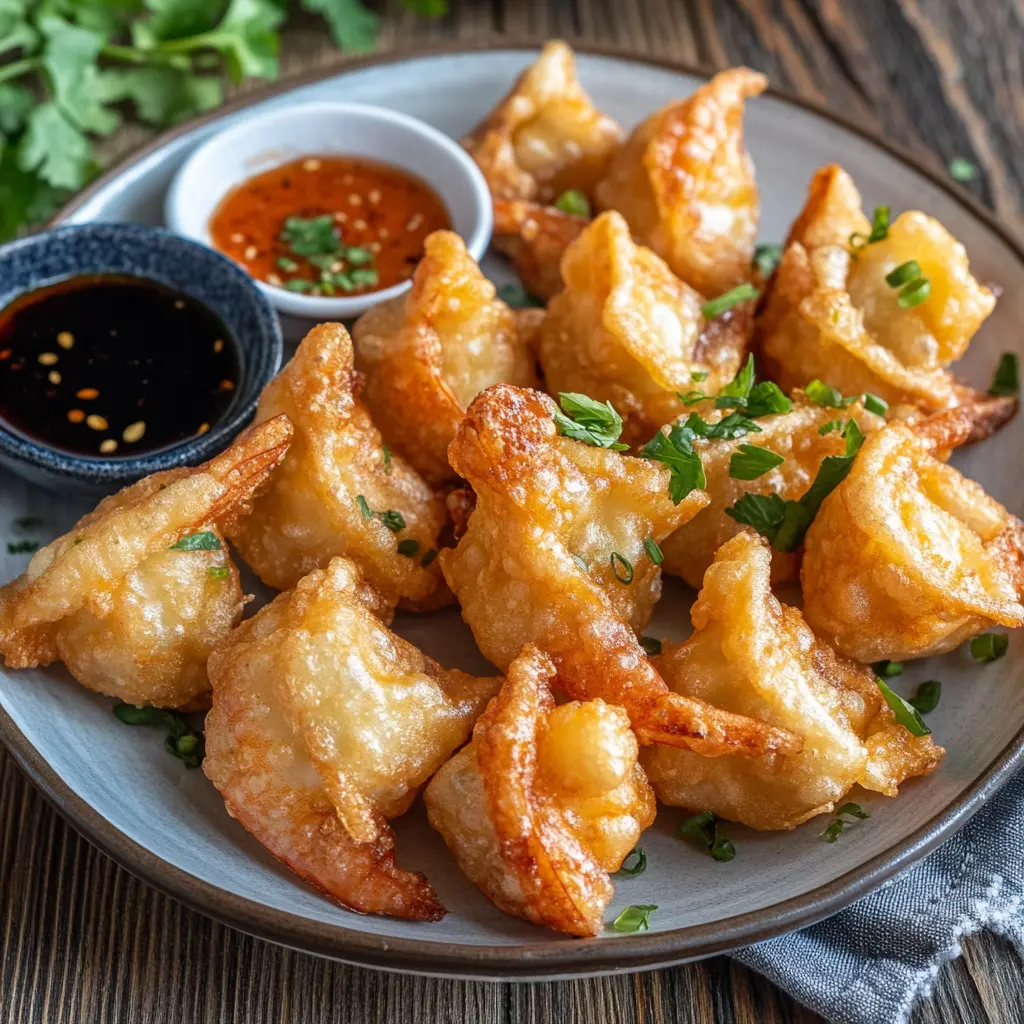 Crispy Wonton-Wrapped Shrimp on a platter