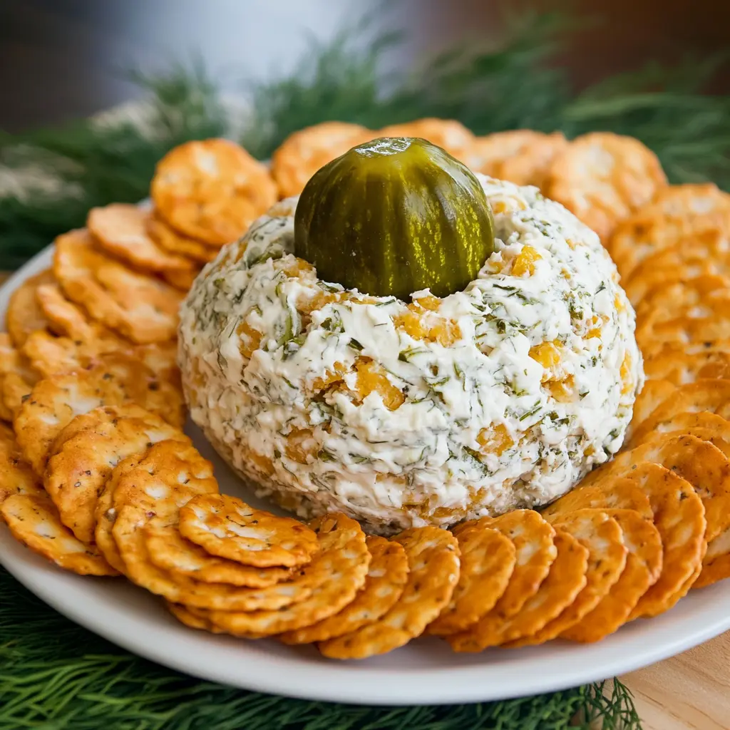 Rolling dill pickle cheese ball in nuts