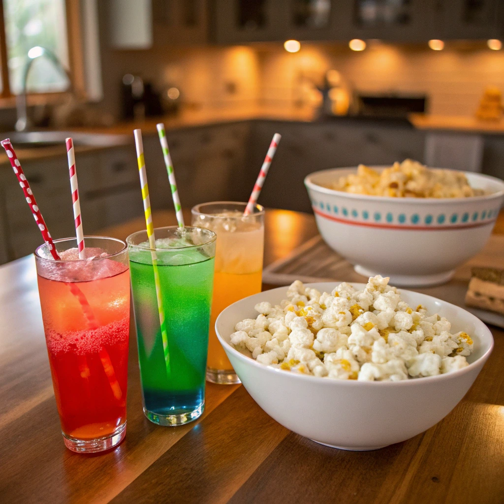 Mocktails for kids and homemade popcorn