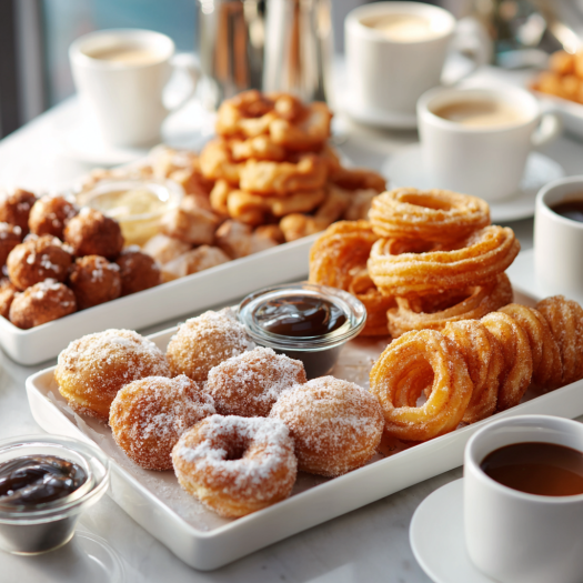 Air fryer donuts and fried treats including churros and funnel cakes