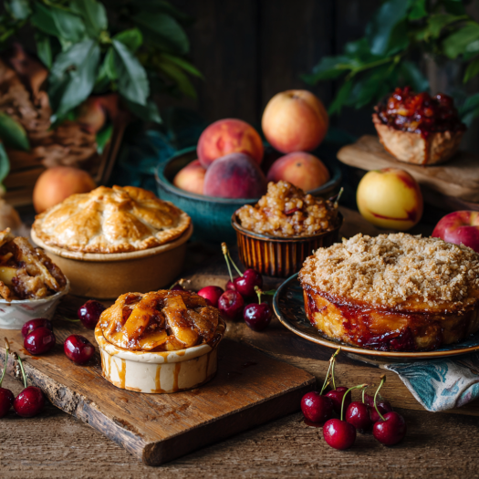 Air fryer fruit desserts including apple hand pies, baked apples, and peach cobbler