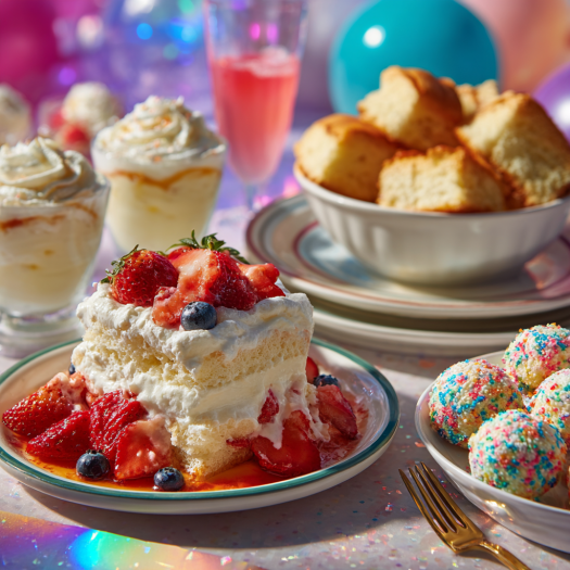 Holiday air fryer desserts - strawberry shortcake, bread pudding, and funfetti bites