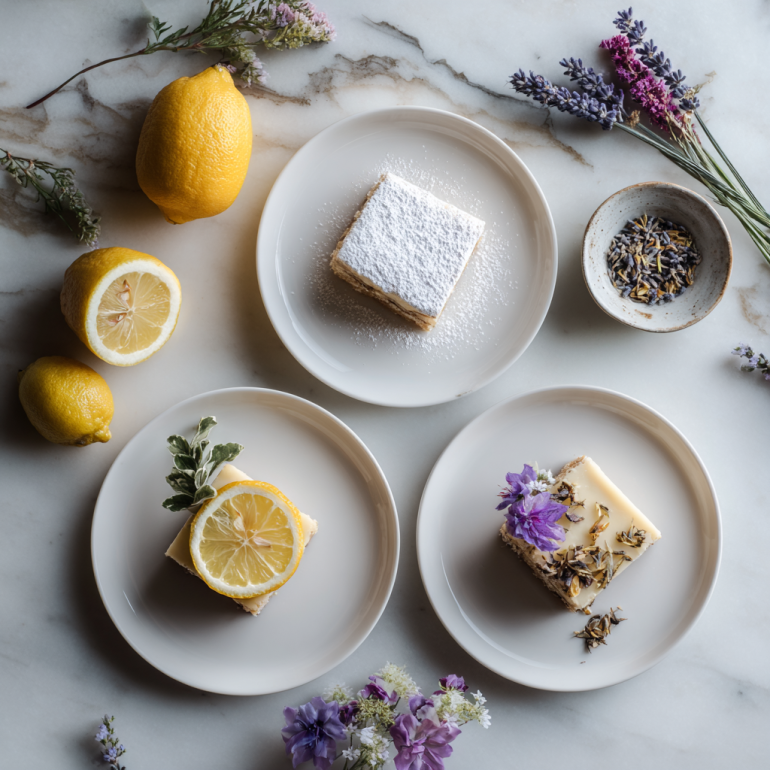 Three air fryer lemon bar variations - classic, Meyer lemon, and lemon-lavender