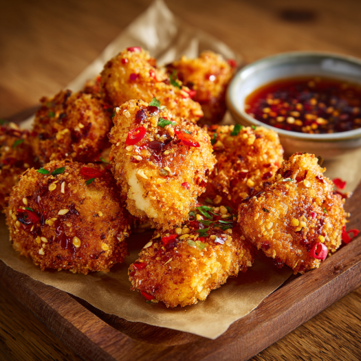 Air fryer bang bang chicken with crispy coating and glossy sauce