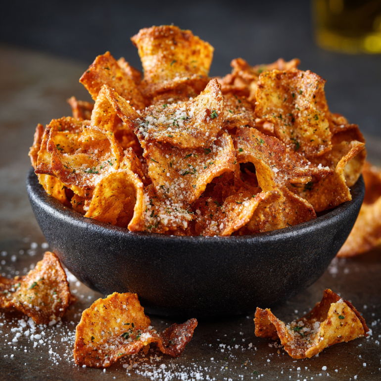Golden crispy air fryer pasta chips