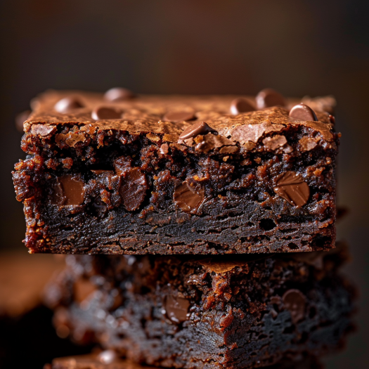 Air fryer brownie cut in half showing dense fudgy interior texture with chocolate chips and crispy top surface