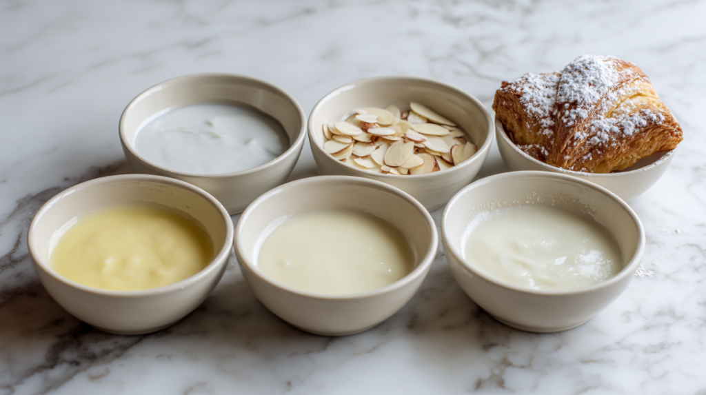 Five different glaze options for air fryer cherry turnovers including vanilla, lemon, and cream cheese