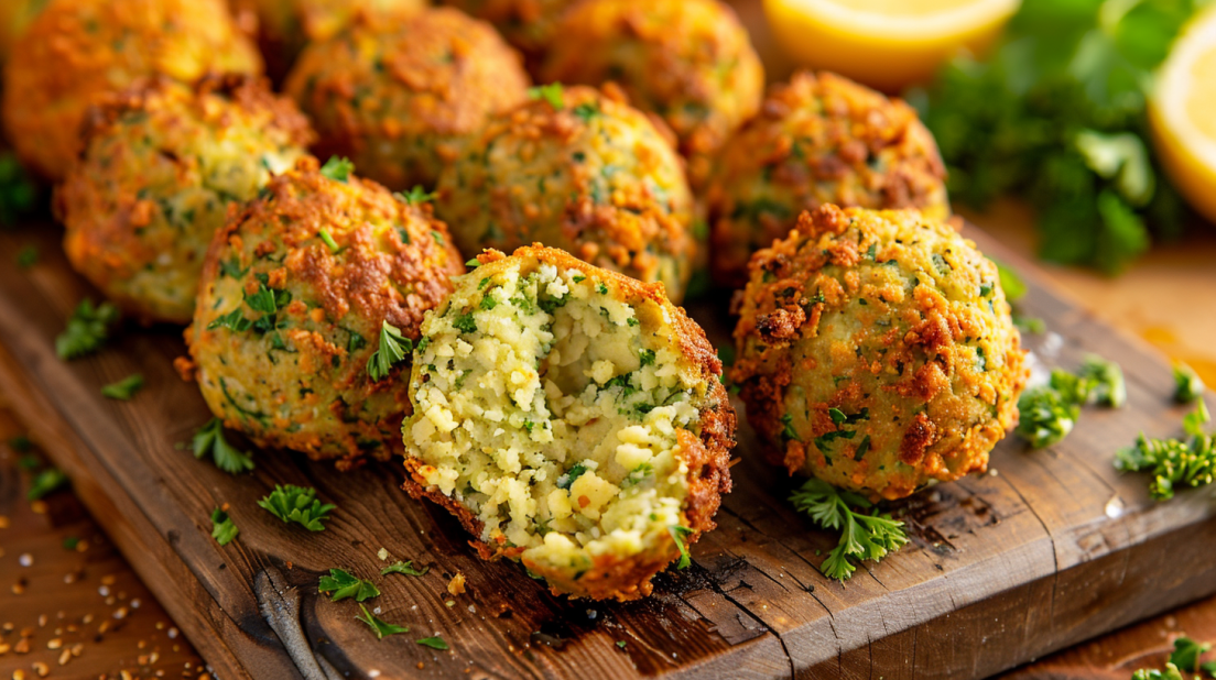 Golden crispy air fryer falafel showing perfect texture with fluffy green interior
