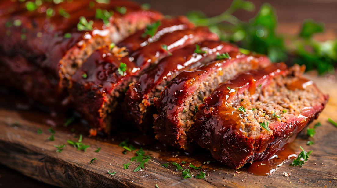Perfectly glazed air fryer meatloaf sliced showing juicy interior and caramelized crust