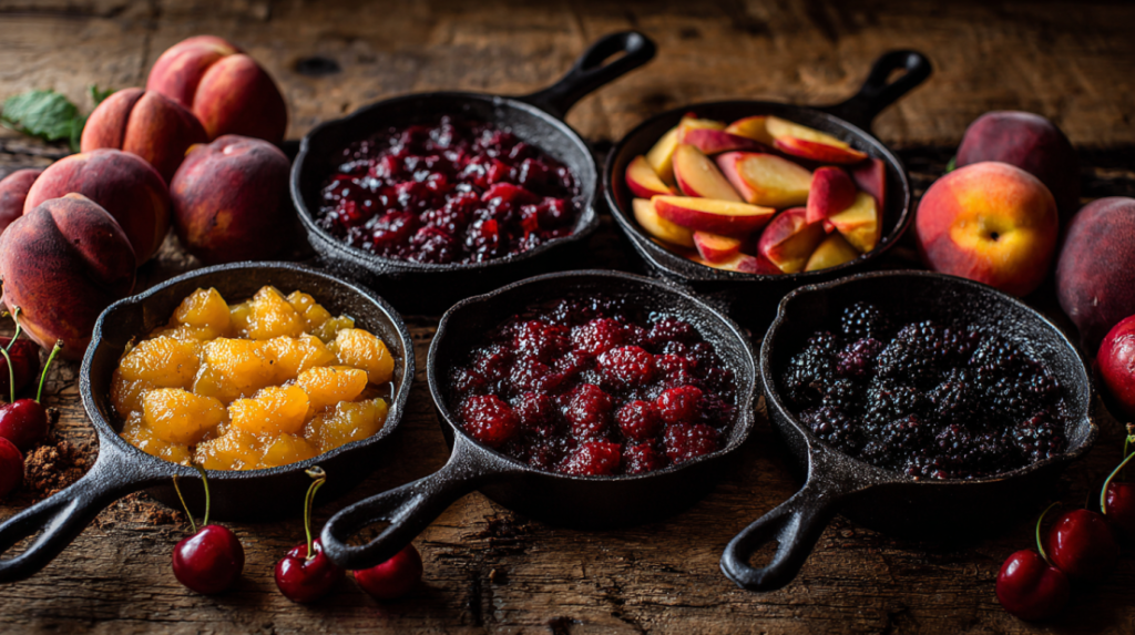 Five different fruit filling variations for air fryer turnovers including cherry, apple, and berry options