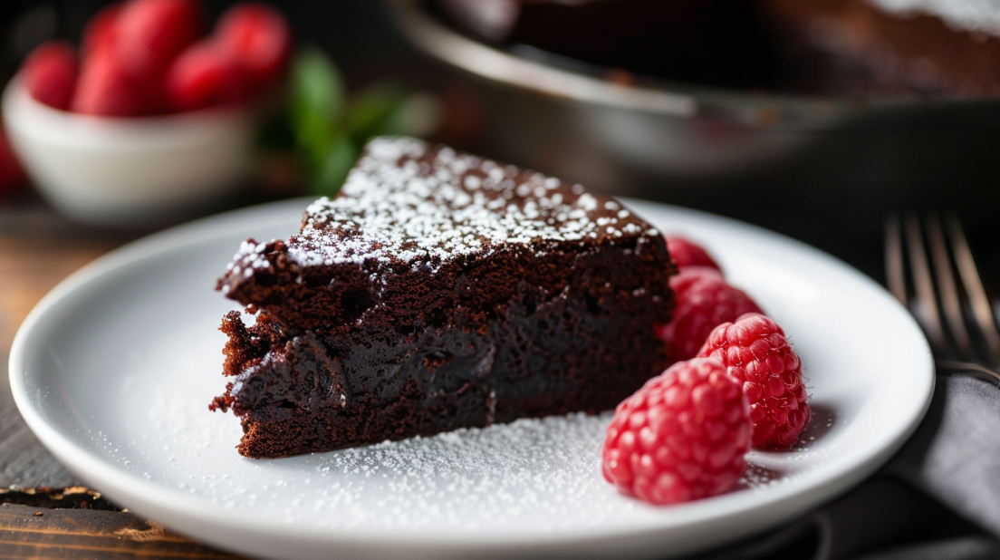 Rich and moist air fryer vegan chocolate cake slice showing perfect texture without eggs or dairy