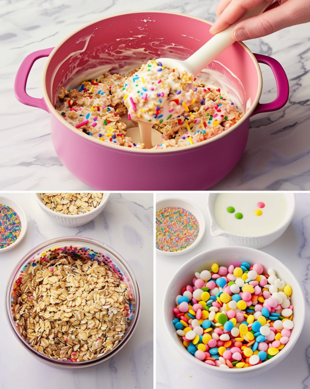 Step-by-step tutorial showing how to make trending birthday cake overnight oats recipe