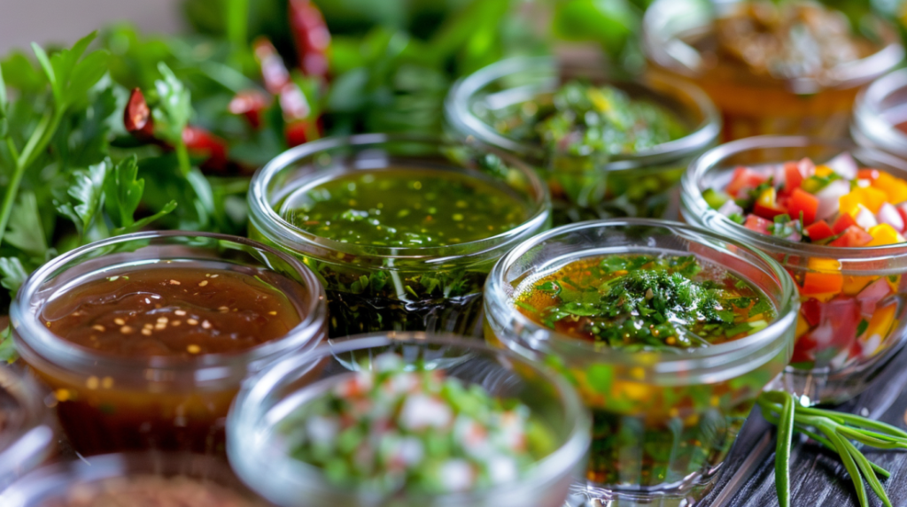 Different chimichurri sauce variations including classic, spicy, mild, citrus and smoky versions
