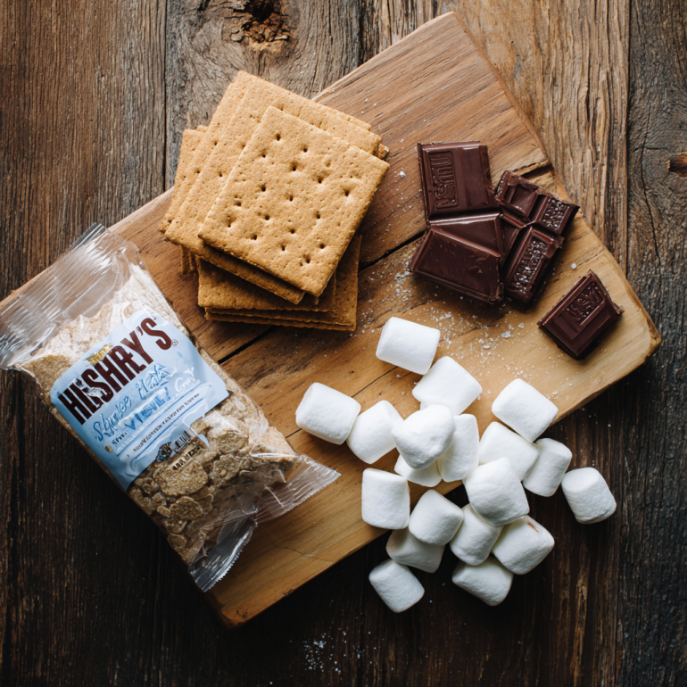 Classic s'mores ingredients - graham crackers, chocolate, and marshmallows for air fryer cooking