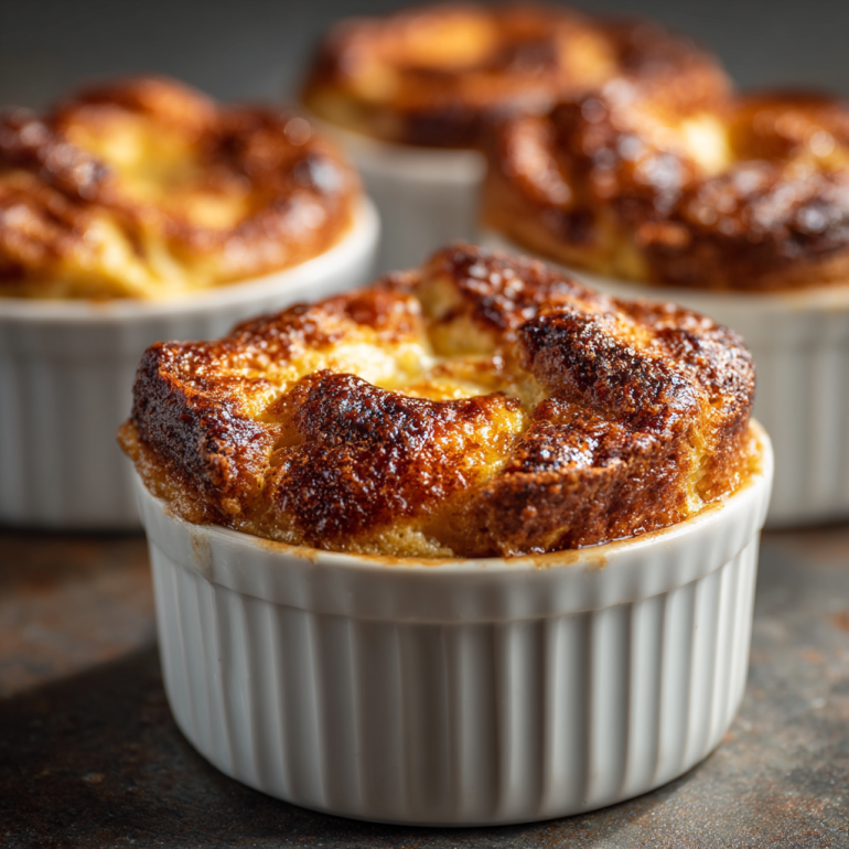 Perfectly cooked air fryer bread pudding with golden brown tops and set custard