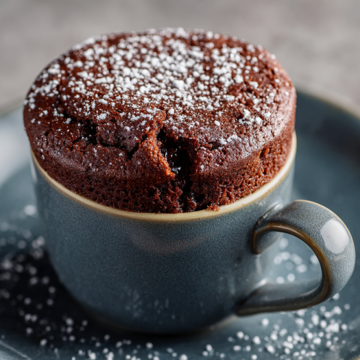 Perfectly cooked air fryer mocha mug cake with ideal texture and rich chocolate color