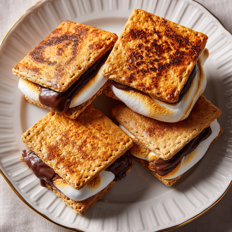 Perfectly cooked air fryer s'mores with golden brown marshmallows and melted chocolate