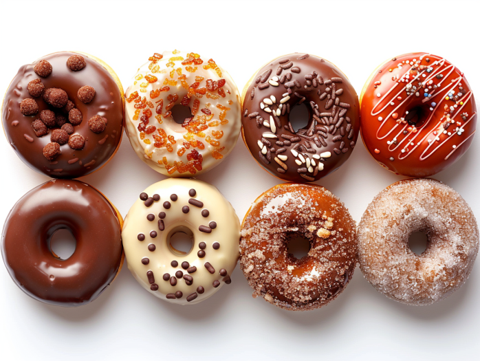 Five different glaze options for air fryer chocolate donut holes including chocolate, vanilla, peanut butter, and cinnamon sugar