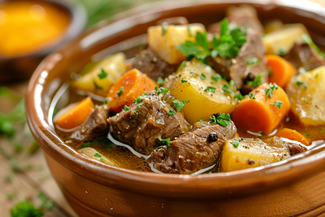 Served beef stew bowl