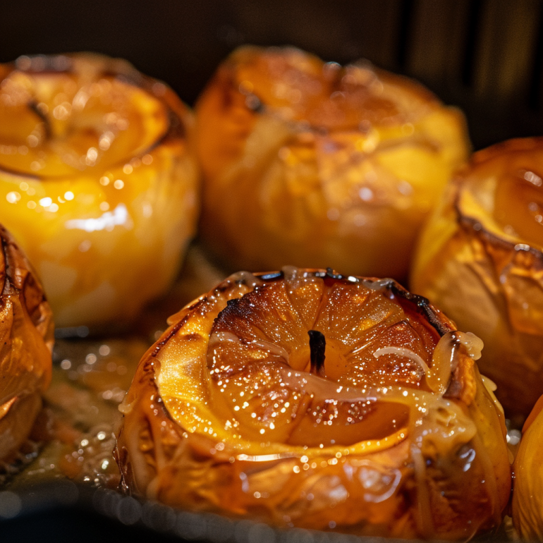 Cross-section of air fryer baked apple showing tender interior and caramelized cinnamon filling