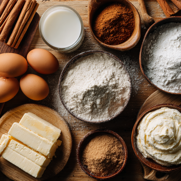 Ingredients for homemade air fryer cinnamon rolls arranged on a kitchen counter.