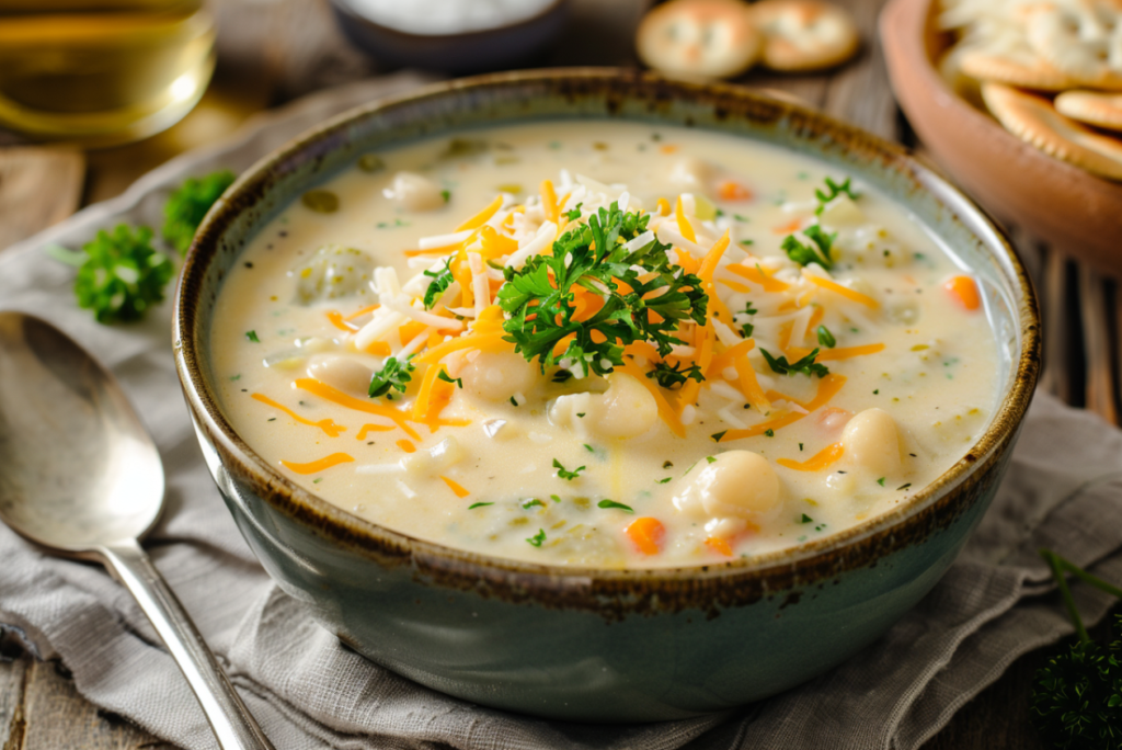 bowl of creamy vegetable soup 