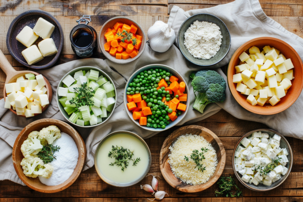 Ingredients for creamy vegetable soup