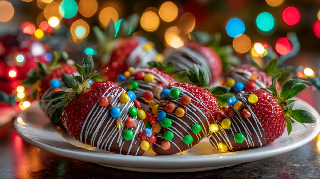 Christmas lights chocolate strawberries 