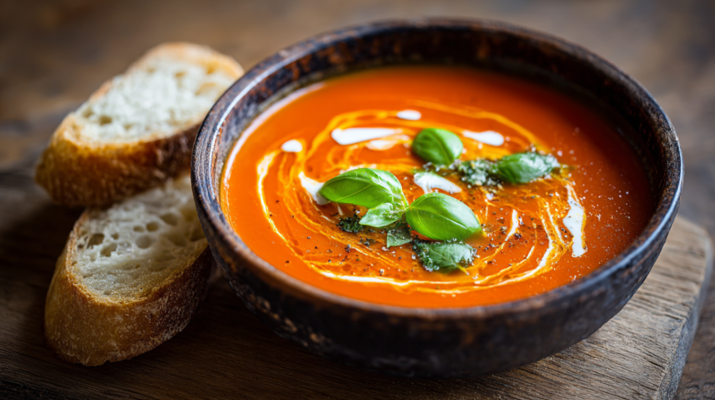 Creamy tomato soup serving
