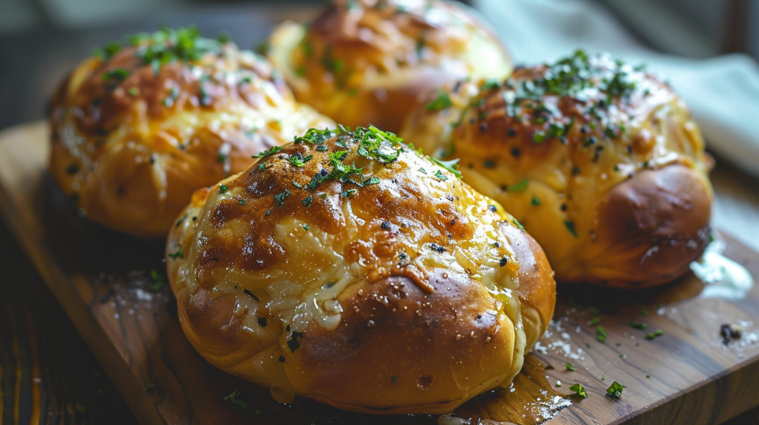 Golden baked chicken-stuffed buns