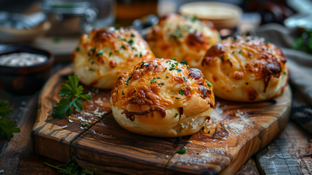 Golden baked chicken-stuffed buns 