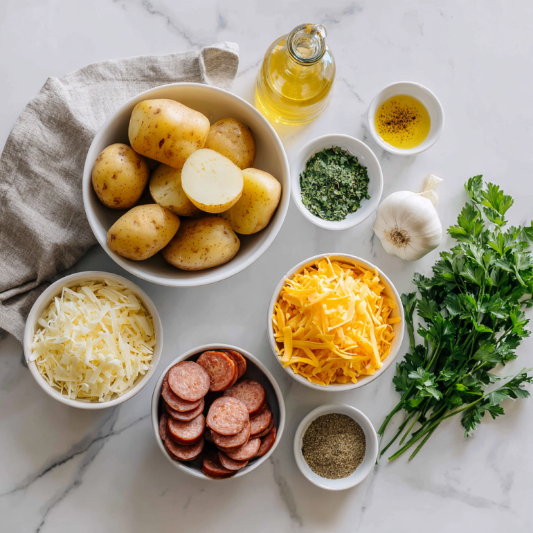 Ingredients for Cheesy Ranch Potatoes and Smoked Sausage
