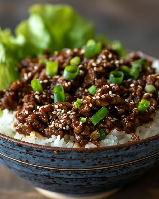 Korean ground beef over steamed white rice