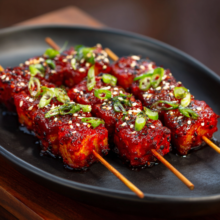 Korean spicy rice cake skewers (Tteok Kkochi)