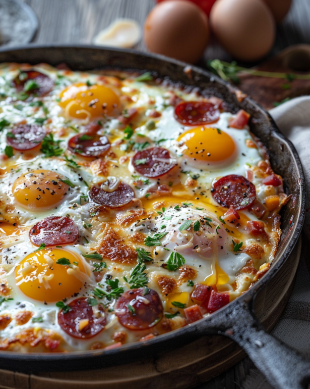 Pizza Eggs dish serving