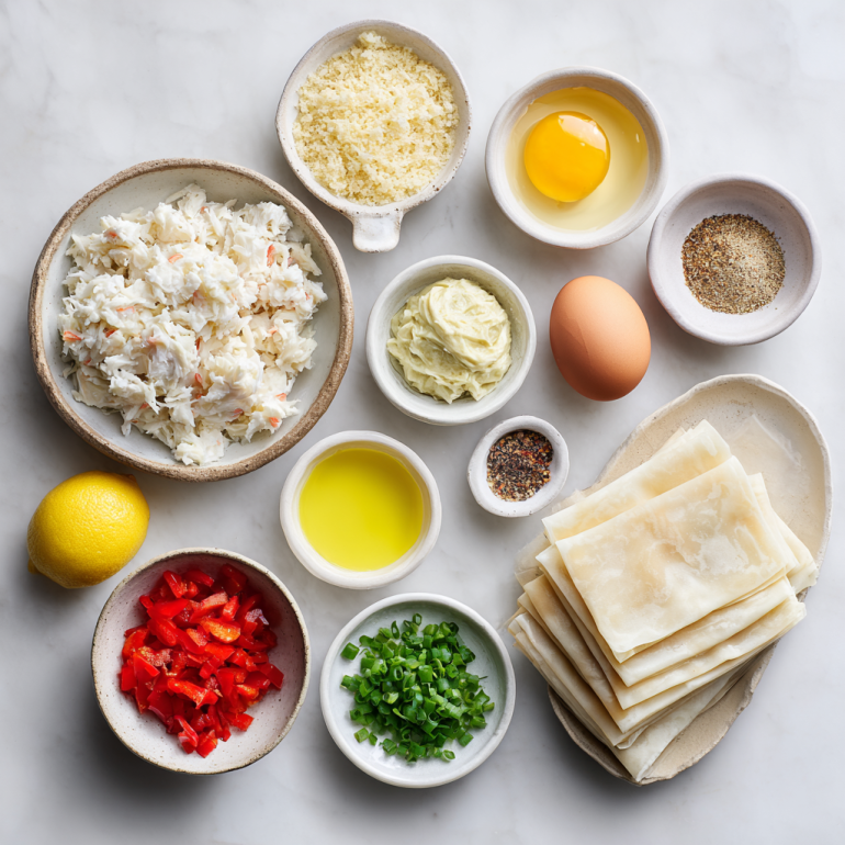 all ingredients for Crab Cake Egg Rolls