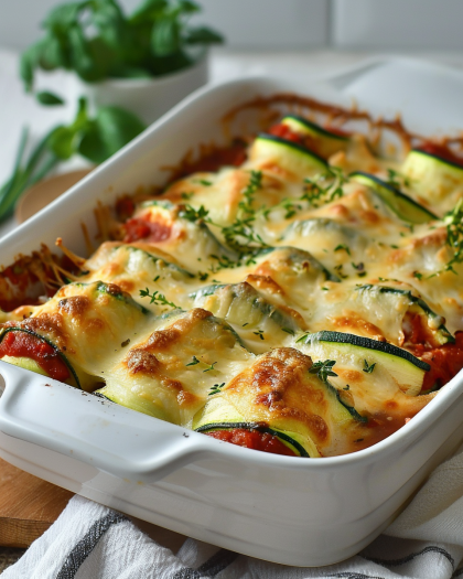 baked dish of Zucchini Rollatini