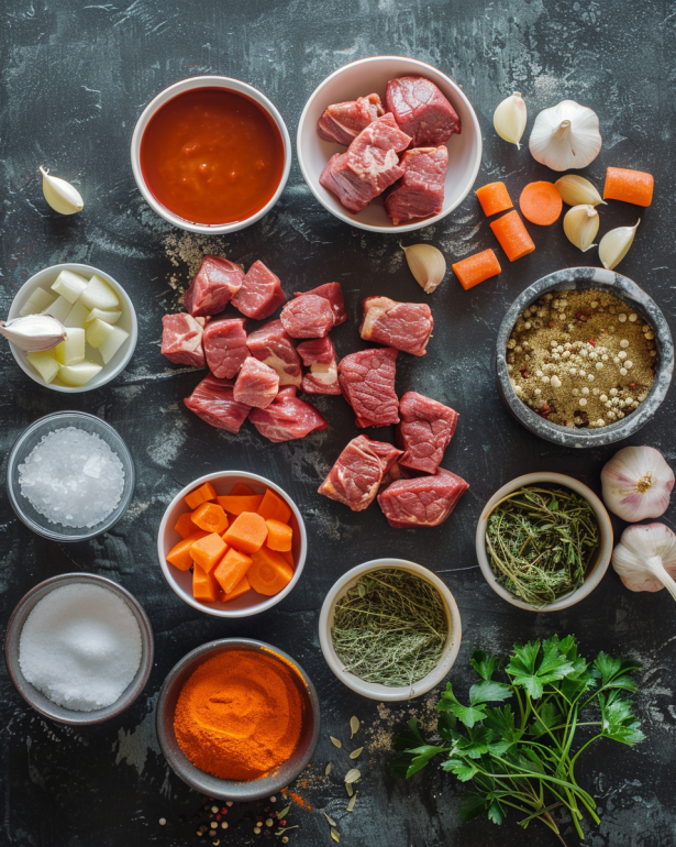 ingredients for Witch’s Cauldron Beef Stew