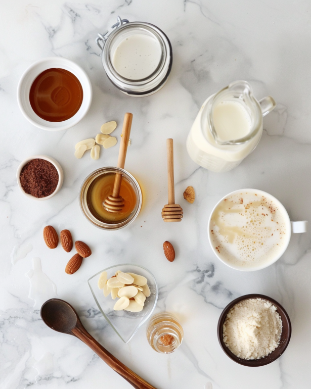 ingredients for a Vanilla Almond Snowflake Latte