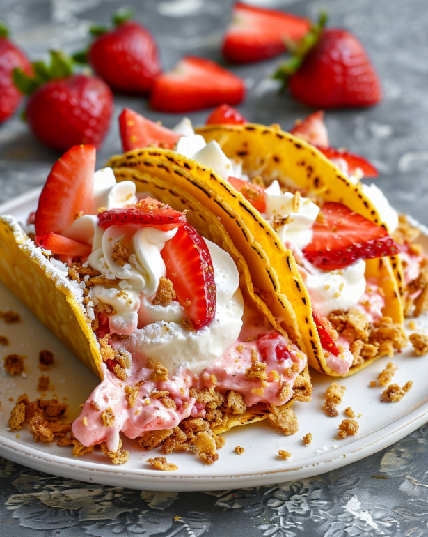 strawberry crunch cheesecake tacos