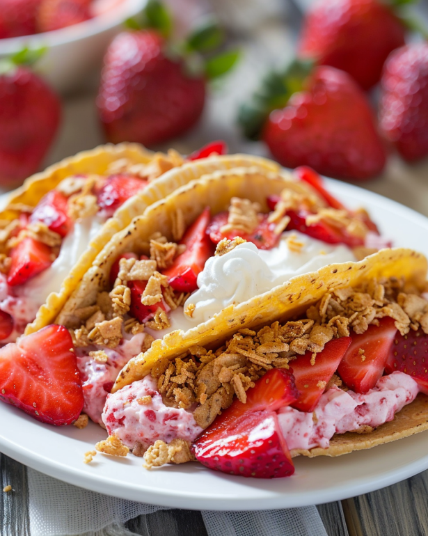strawberry crunch cheesecake tacos 