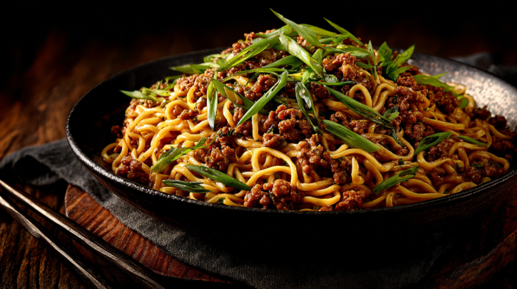 Garlic Pork Peanut Noodles