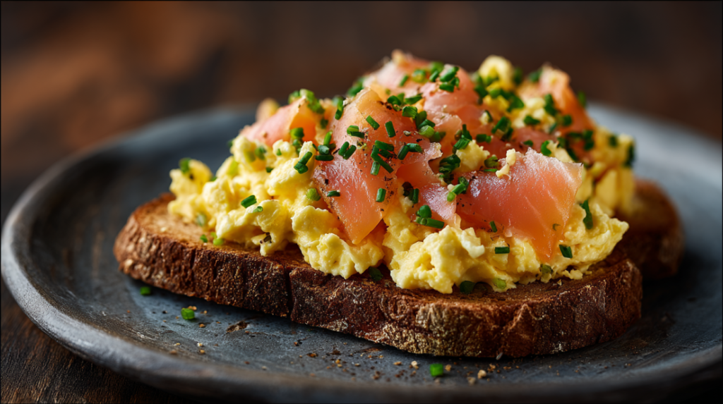 Smoked salmon and chive scrambled eggs