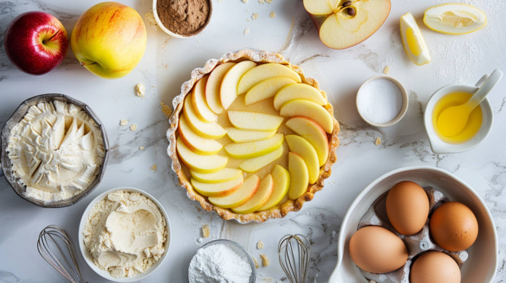 all ingredients for an apple Valentine tart