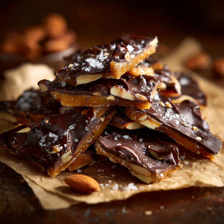 homemade salted dark chocolate almond toffee