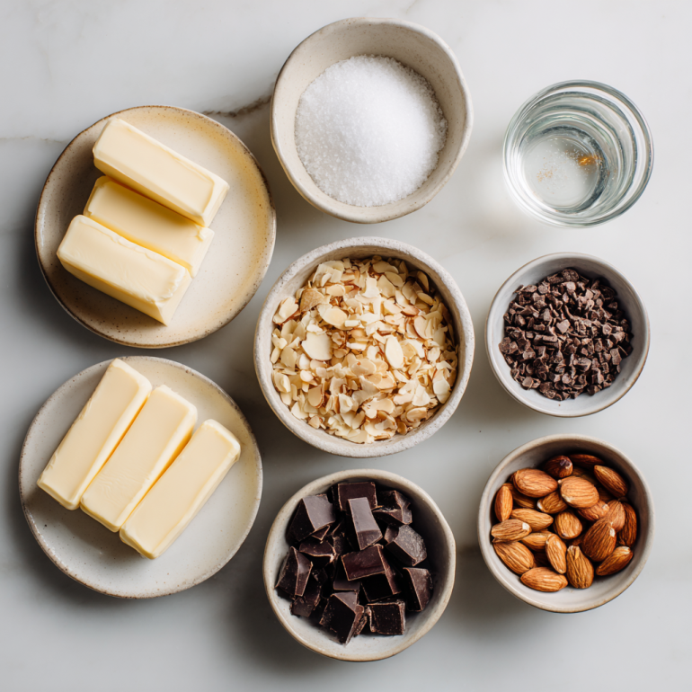 ingredients for Homemade Salted Dark Chocolate Almond Toffee