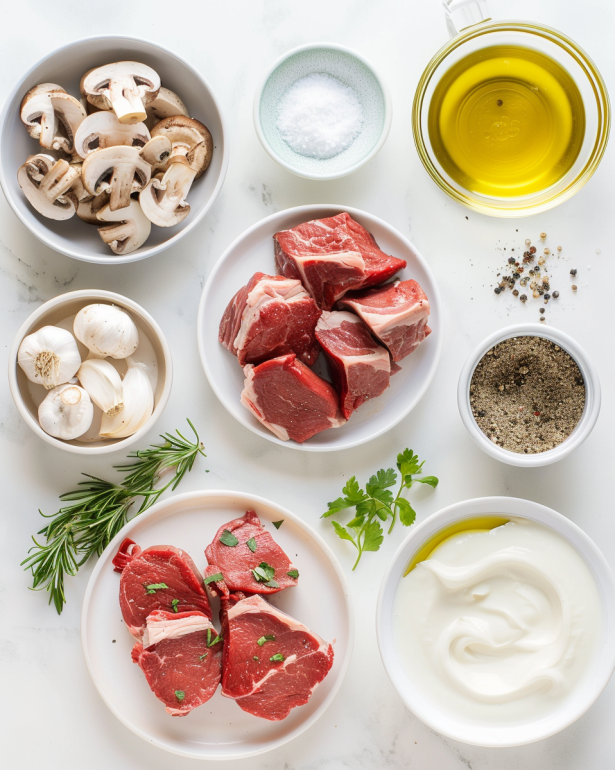 ingredients for beef tenderloin with mushroom sauce