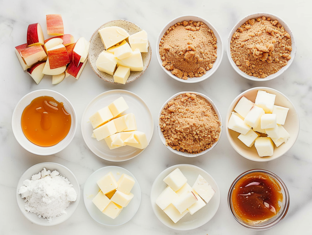 ingredients for caramel apple cheesecake bars