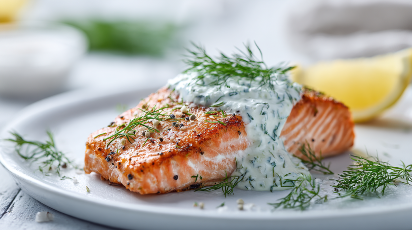 Baked Salmon with Dill Sauce